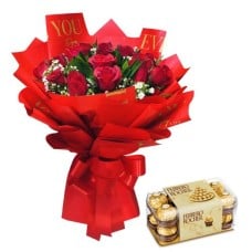 12 Pcs. Roses Bouquet with Ferrero Box