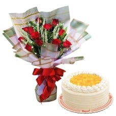 12 Red Roses with Mango Cake by Red Ribbon