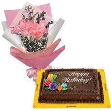 12 Pink Roses with Choco Chiffon Cake by Goldilocks