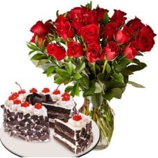24 Roses Vase with Cake