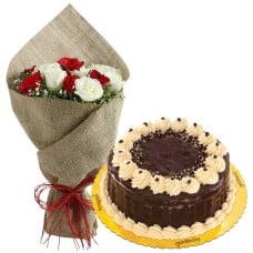 12 White & Red Roses with Rocky Cake by Goldilocks