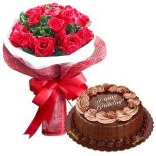 12 Red Roses with Double Dutch Cake