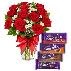 12 Red Roses Vase with Cadbury Dairy Milk 4 Varieties#35