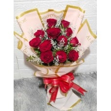 18 pcs. Red Color Roses in Bouquet