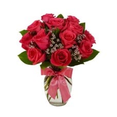 Hot Red Roses in Vase