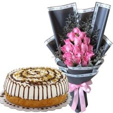 24pcs Pink Rose With Choco Walnut Torte by Contis Cake