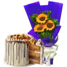 3 Sunflower Bouquet with Contis Cake