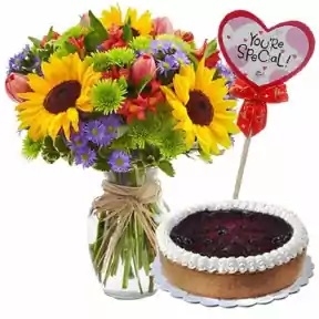 Mixed Flower Vase and BlueBerry Cake by Contis