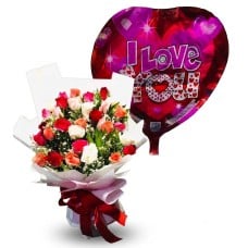 Special Mixed Rose Bouquet And Balloon