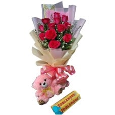 12 Red Rose with Mini Bear & Toblerone Chocolate