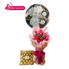 24 Hot Pink Rose Bouquet with Chocolate and Balloon