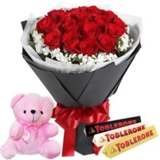 12 Red Roses, Teddy Bear & Toblerone Chocolate