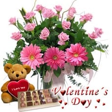 True Love (12 Roses + 3 Gerberas + Chocolates + Teddy Bear)