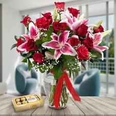 Heart Of Chocolate (12 Roses + 1 Stems of Lilies)