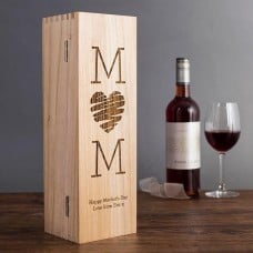 Personalised Wooden Wine Box - Mum Heart