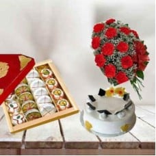 Best Combo (1 Kg Assorted Khoa Sweets, 12 Carnations & 1/2 Kg Pineapple Cake)