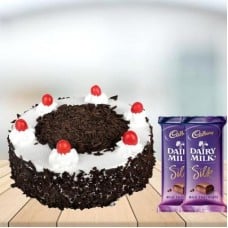 Black Forest Cake with Cadbury Silk Combo (1/2 kg Black Forest Cake With 5 Cadbury Dairy Milk Silk (60 gm))