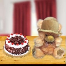 Blackforest Cake and Teddy (1 Kg Blackforest Cake and 6-9 Inches Teddy)