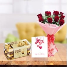 Valentine Choco Love Magic (12 Red Roses, 16 Pcs Ferrero Rocher & Valentine Card)