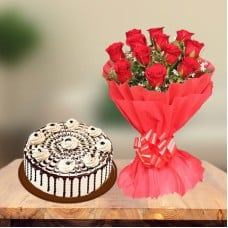 Coffee Cake and  Red Roses (1 Kg Cake & 12 Red Roses)