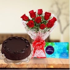 Roses, Cake & Chocolate (12 Red Roses, Cadbury's Celebration & 1/2 Kg Choco Cake)