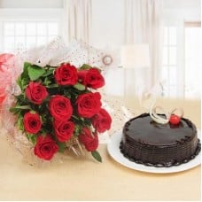 Roses and Choco Cake (12 Red Roses & 1/2 Kg Choco Cake)