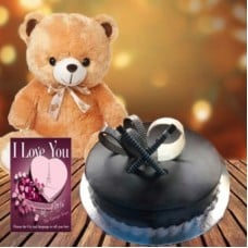 Cake and  Teddy With Card (1/2 Kg Chocolate Truffle Cake, 18 Inch Teddy Bear with a Greeting Card)