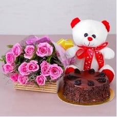 Cute Adorable Love Combo (6 Pink Roses, 1/2 Kg Chocolate Cake and 6 Inches Teddy)