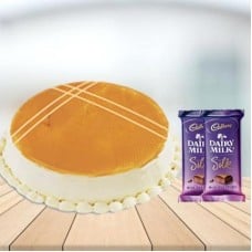 Butterscotch Cake with Cadbury Silk Combo (1/2 kg Butterscotch Cake With 5 Cadbury Dairy Milk Silk (60 gm))