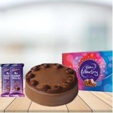 Chocolate Cake with Assorted Chocolates Combo (1/2 kg Chocolate Cake With Cadbury Celebration and 3 Cadbury Dairy Milk Silk (60 gm))