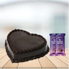 Heart Shape Chocolate Cake with Cadbury Silk Combo (1/2 kg Heart Shape Chocolate Cake With 5 Cadbury Dairy Milk Silk (60 gm))