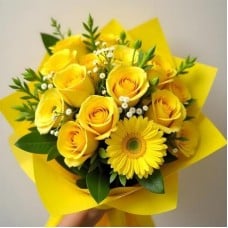 Yellow Mixed Flower Bouquet (12 Roses and 12 Gerberas)