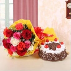 Mixed Roses & Black Forest Cake (1/2 Kg Black Forest Cake & 12 Mix Roses)