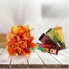 Lily With Chocolate (5 Orange Lilies with 5 Cadbury Bars)