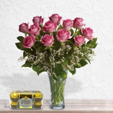 Precious Pink Roses-With Free Chocolates (Small)