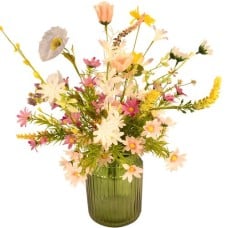Artificial flower field bouquet including glass vase (Artificial flower field bouquet including colored glass vase)