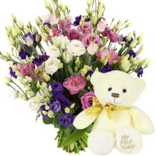 My first Teddy + Flowers (Medium My first Teddy + Bouquet eustomas)