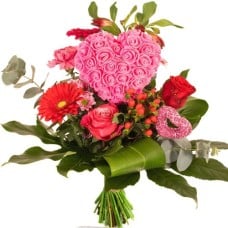 Pink - red heart bouquet "Rudy" (Valentines heart bouquet medium pink - red)