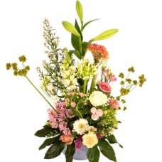 Pink and white hand-tied flower arrangement H 60cm x W 30cm (Mixed flower arrangement medium pink white)