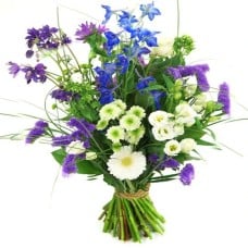 Mixed bouquet blue purple white (Medium blue - purple - white hand-tied bouquet)