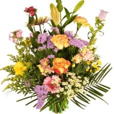 Hand-picked bouquet Spring bestseller (Medium hand-tied bouquet pastel pink lilac yellow)