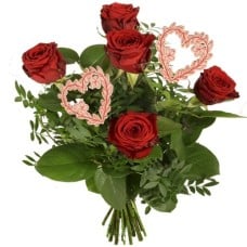 Red roses + hearts (Bouquet of 5 red roses with hearts)