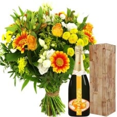 Bouquet + bottle of Chandon Garden Spritz bubbles (Medium bouquet  yellow - orange - white + Chandon Garden Spritz bubbles)