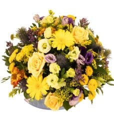 Biedermeier yellow purple floral arrangement approx. 25cm (Biedermeier medium gel - purple)