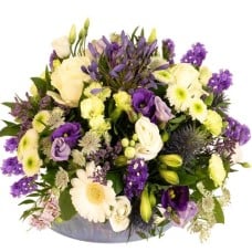 Biedermeier purple and white floral arrangement from 25cm (Biedermeier flower arrangement medium blue purple white shades)