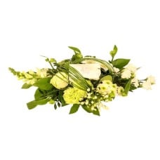 Oval white flower arrangement + chocolate flowers (Medium white flower arrangement with chocolate flowers)