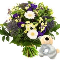 Boy birth bouquet + rattle (Birth bouquet small + rattle)