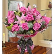 My Desire (15 Pink Lilies And 12 Pink Roses.)