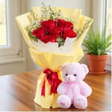 Bouquet of Red Roses & Teddy (Classic)