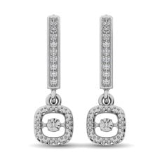 Sterling Silver 1/20 Ct.Tw. Moving Diamond Danglers Earrings(square)